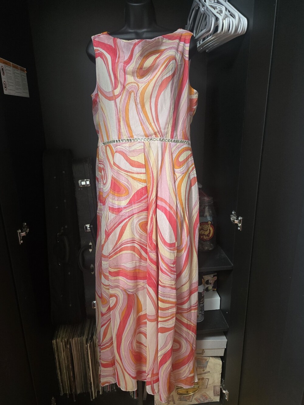 Alexa B Nites Psychedelic Swirl Rhinestone Accent Maxi Dress 12